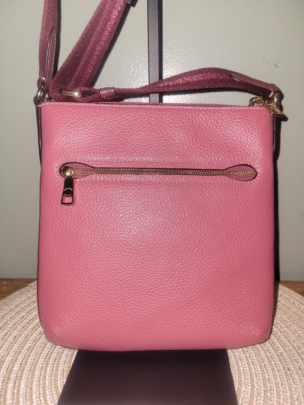 COACH Mini Rowan Pebbled Leather Crossbody in Raspberry - Picture 2 of 7